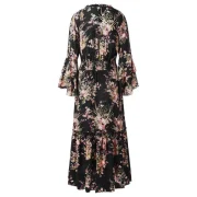 High Waist Tiny Floral Flounce Trim Dress - Black Fansmadedirect