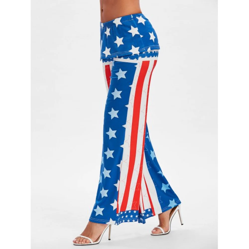High Waisted American Flag Wide Leg Pants - Royal Blue Fansmadedirect