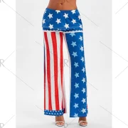 High Waisted American Flag Wide Leg Pants - Royal Blue Fansmadedirect