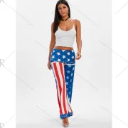 High Waisted American Flag Wide Leg Pants - Royal Blue Fansmadedirect