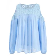 Hollow Out Open Shoulder Swing Blouse - ight Blue Fansmadedirect