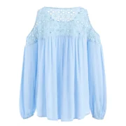 Hollow Out Open Shoulder Swing Blouse - ight Blue Fansmadedirect