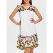 Hollow Out Paisley Print Shift Dress - White Fansmadedirect
