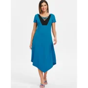 Hooded Criss Cross Handkerchief Dress - acaw Blue Green Fansmadedirect