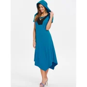 Hooded Criss Cross Handkerchief Dress - acaw Blue Green Fansmadedirect