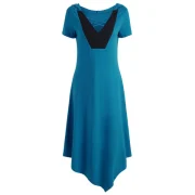 Hooded Criss Cross Handkerchief Dress - acaw Blue Green Fansmadedirect