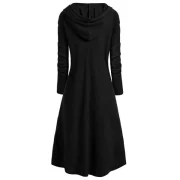 Hooded Drop houlder Drawstring Dip Hem weater - Black Fansmadedirect