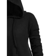 Hooded Drop houlder Drawstring Dip Hem weater - Black Fansmadedirect