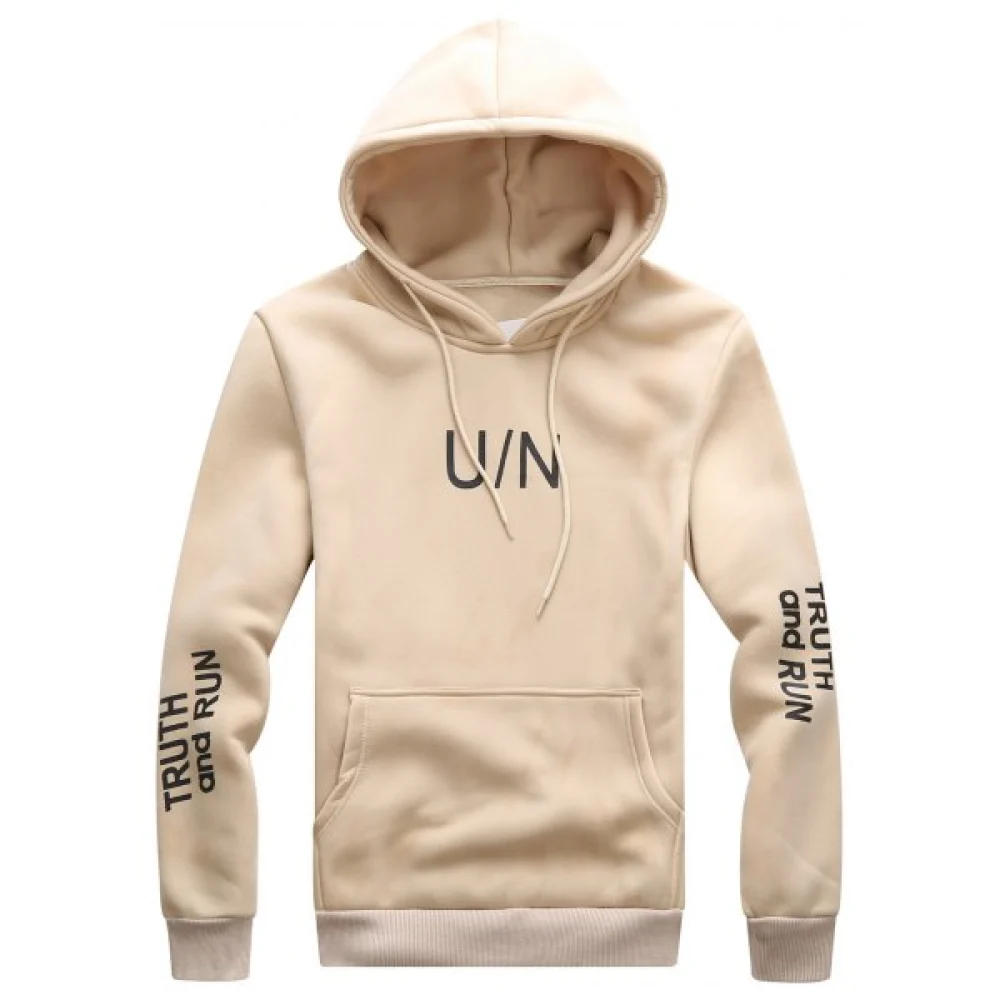 Hooded Graphic Print Drawstring Hoodie - ight Khaki Fansmadedirect