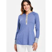 Hooded Henley T-shirt - Light Steel Blue Fansmadedirect