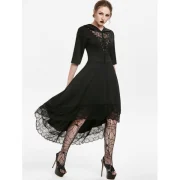 Hooded Lace Up Dip Hem Dress - Black Fansmadedirect