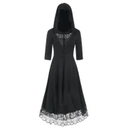 Hooded Lace Up Dip Hem Dress - Black Fansmadedirect