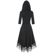 Hooded Lace Up Dip Hem Dress - Black Fansmadedirect
