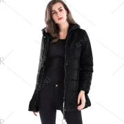 Hooded Long Zip Up Down Coat - Black Fansmadedirect