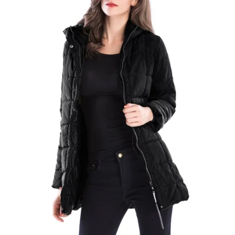 Hooded Long Zip Up Down Coat - Black Fansmadedirect