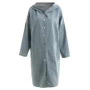 Hooded Pockets Long Denim Coat - Blue Gray One Fansmadedirect