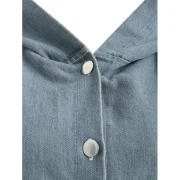 Hooded Pockets Long Denim Coat - Blue Gray One Fansmadedirect