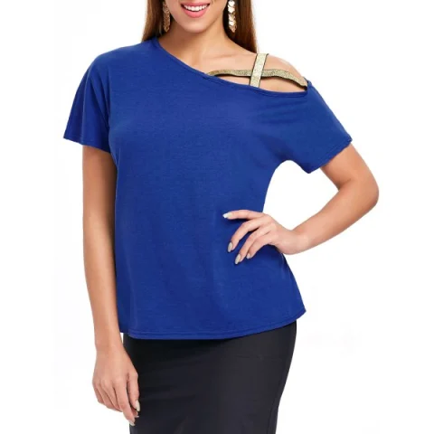 hort leeve Criss Cross T-shirt - Blue Fansmadedirect