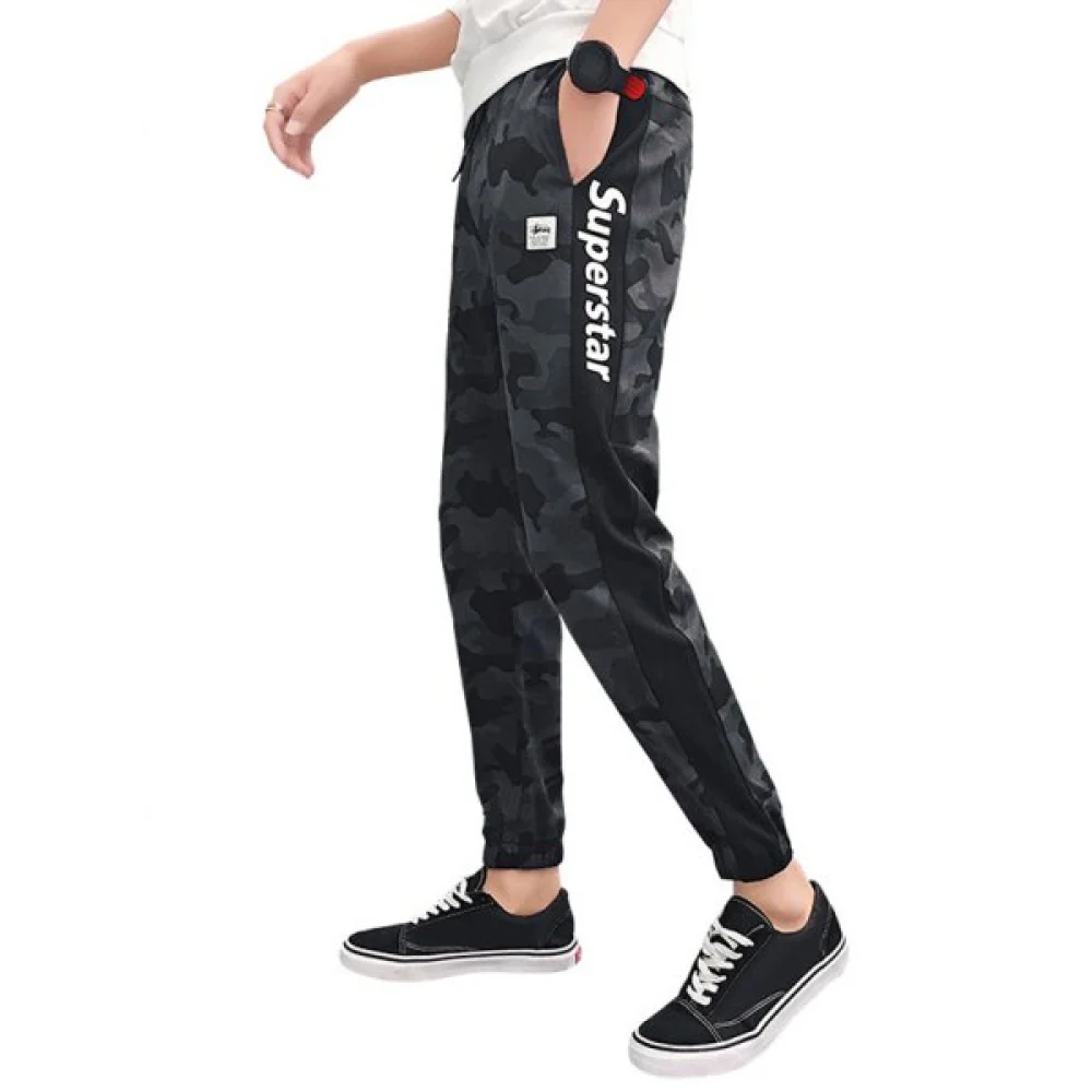 ide Letter Print Camo Drawstring Jogger Pants - Dark Gray Fansmadedirect