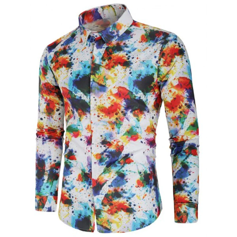 Ink Splash Painting Print Long Sleeves Shirt - Fansmadedirect