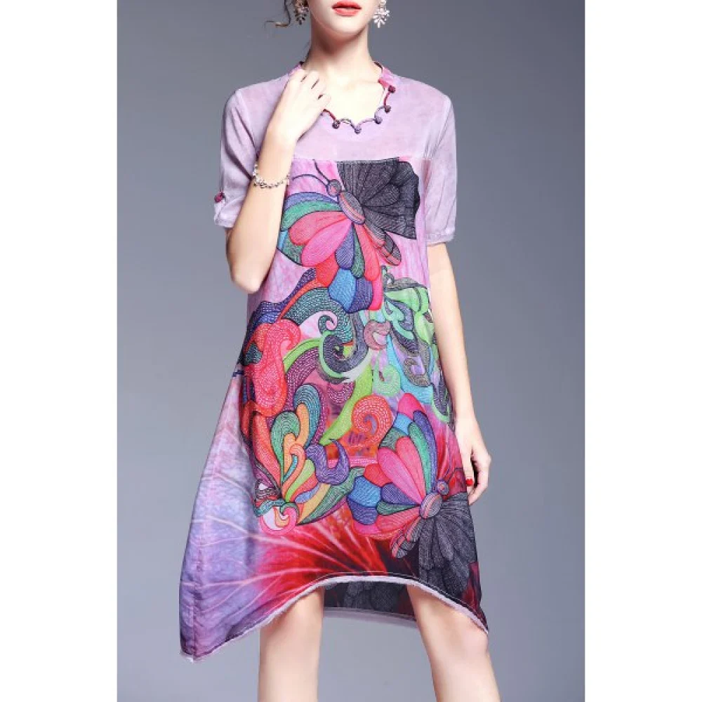 Irregular Hem 3D Print Dress - Purple Fansmadedirect