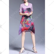 Irregular Hem 3D Print Dress - Purple Fansmadedirect