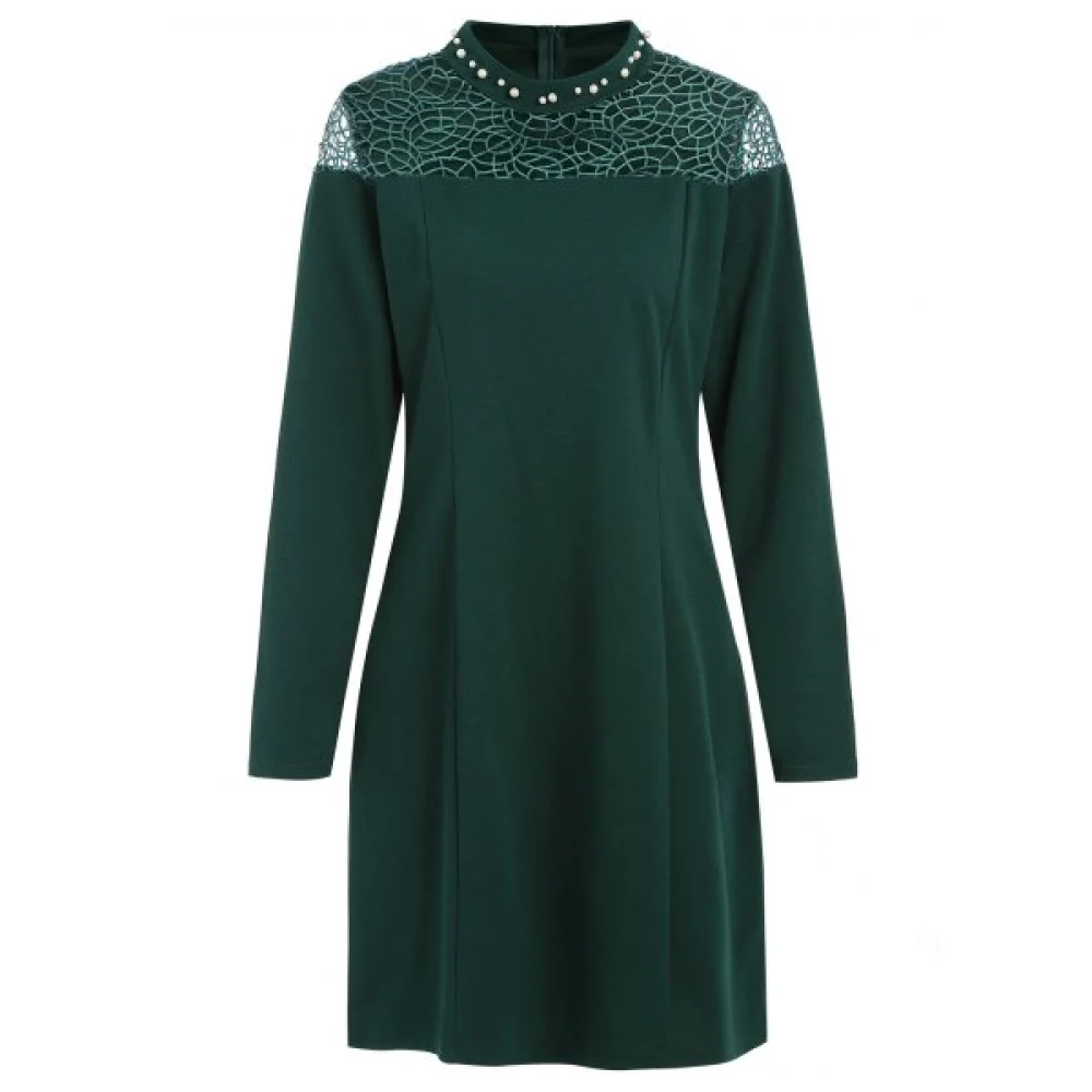 Jewel Collar Short Work Dress - Dark Forest Green Fansmadedirect