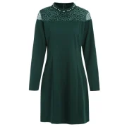 Jewel Collar Short Work Dress - Dark Forest Green Fansmadedirect