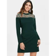 Jewel Collar Short Work Dress - Dark Forest Green Fansmadedirect