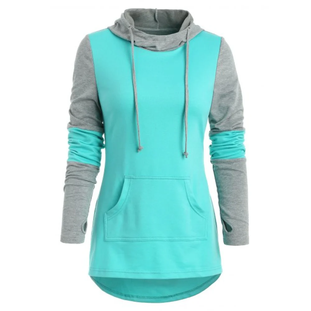 Kangaroo Pocket Armhole Two Tone Hoodie - Medium Turquoise Fansmadedirect
