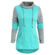 Kangaroo Pocket Armhole Two Tone Hoodie - Medium Turquoise Fansmadedirect