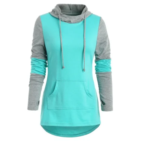 Kangaroo Pocket Armhole Two Tone Hoodie - Medium Turquoise Fansmadedirect