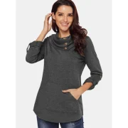 Kangaroo Pocket Cowl Neck Sweatshirt - Gray Fansmadedirect