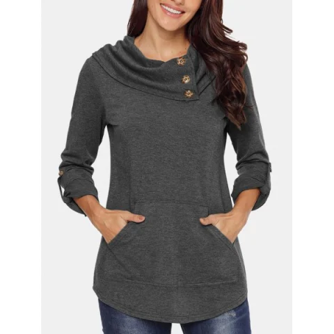 Kangaroo Pocket Cowl Neck Sweatshirt - Gray Fansmadedirect