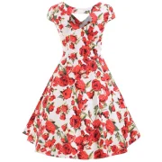 Keyhole Back Floral Print A Line Dress - Milk White Fansmadedirect