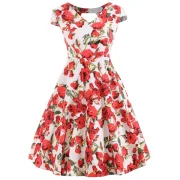Keyhole Back Floral Print A Line Dress - Milk White Fansmadedirect