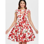 Keyhole Back Floral Print A Line Dress - Milk White Fansmadedirect