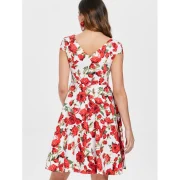 Keyhole Back Floral Print A Line Dress - Milk White Fansmadedirect