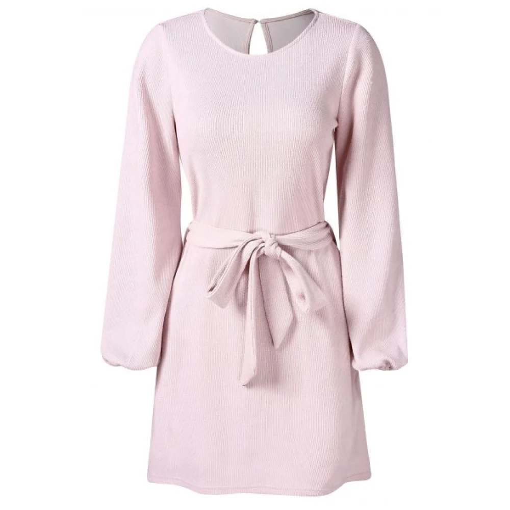 Keyhole Back Long Sleeve Dress - Light Pink Fansmadedirect