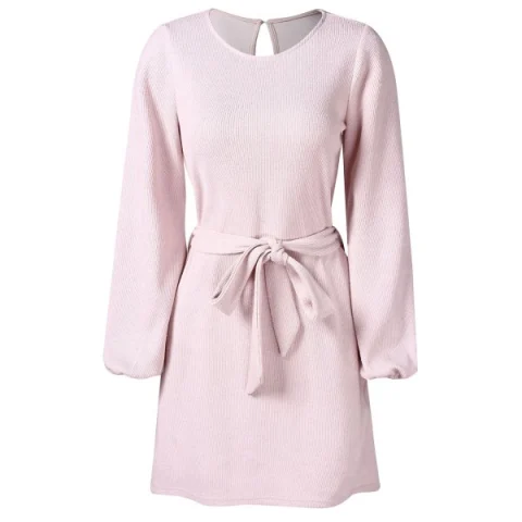 Keyhole Back Long Sleeve Dress - Light Pink Fansmadedirect