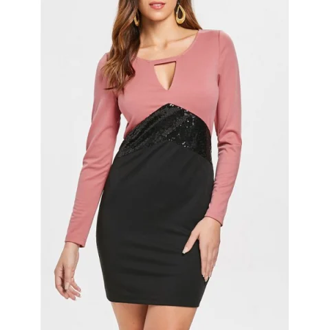 Keyhole equins Bodycon Dress - Light Coral Fansmadedirect