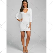 Keyhole Mini Bodycon Dress - White Fansmadedirect