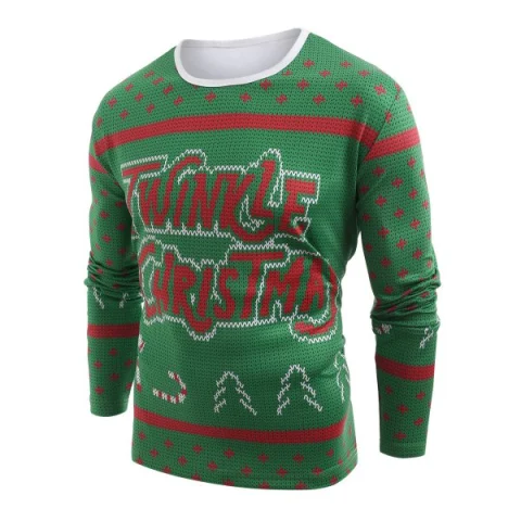 Knitted weater Print Christmas Long leeve T-shirt - Medium pring Green Fansmadedirect