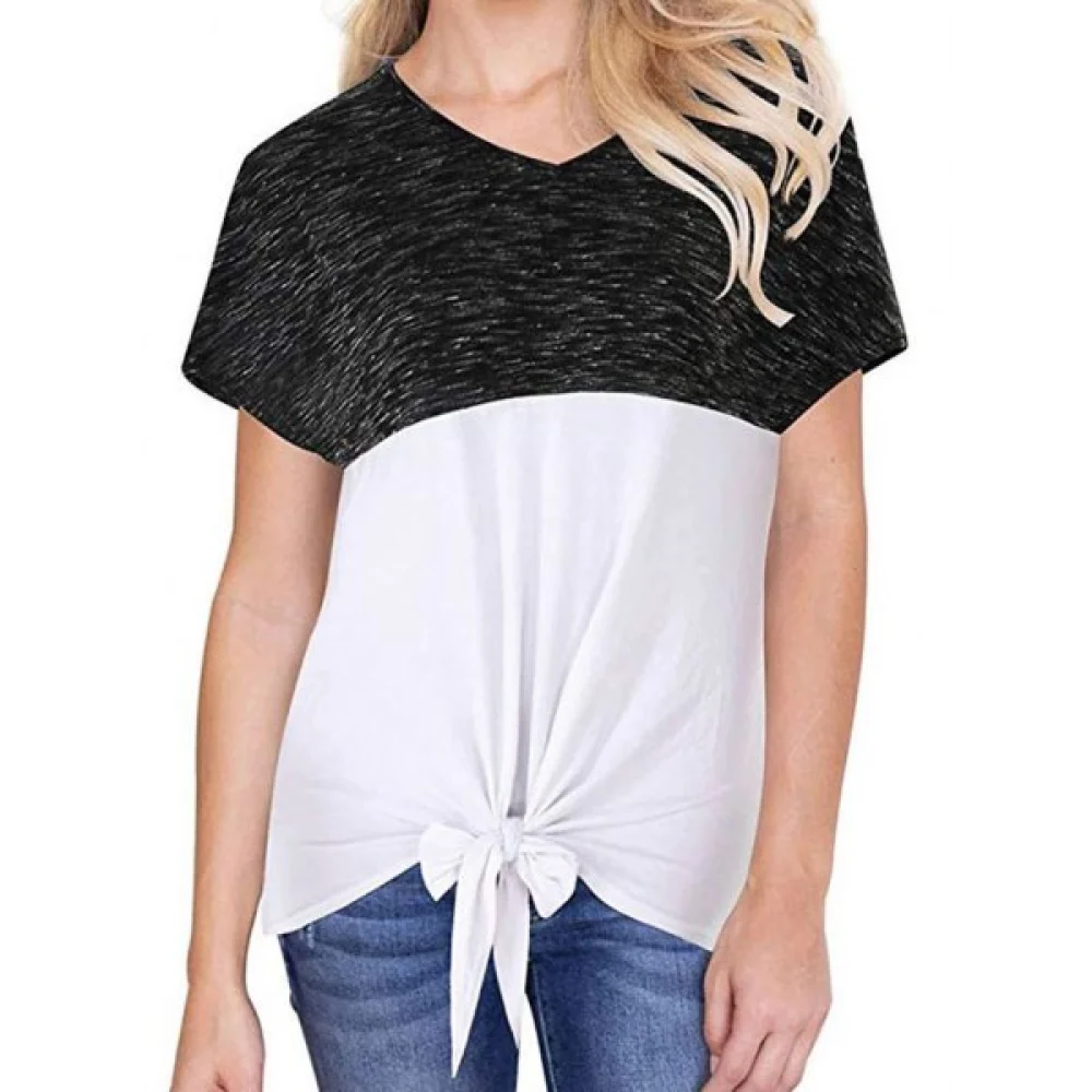 Knot Hem pace Dye Color Block Top - Black Fansmadedirect