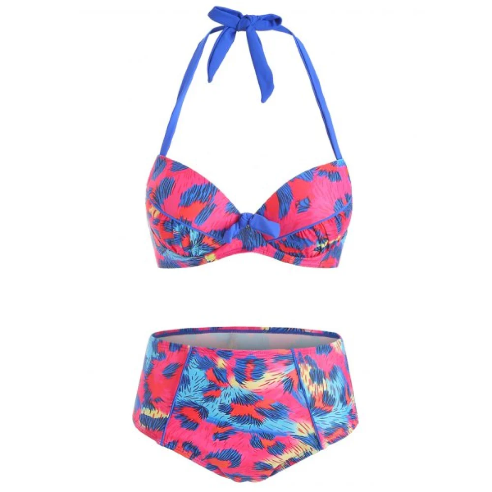 Knotted Printed Underwire Bikini Set - Fansmadedirect