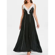 Lace Applique Contrasting axi Dress - Black Fansmadedirect