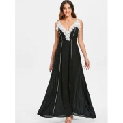 Lace Applique Contrasting axi Dress - Black Fansmadedirect