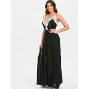 Lace Applique Contrasting axi Dress - Black Fansmadedirect