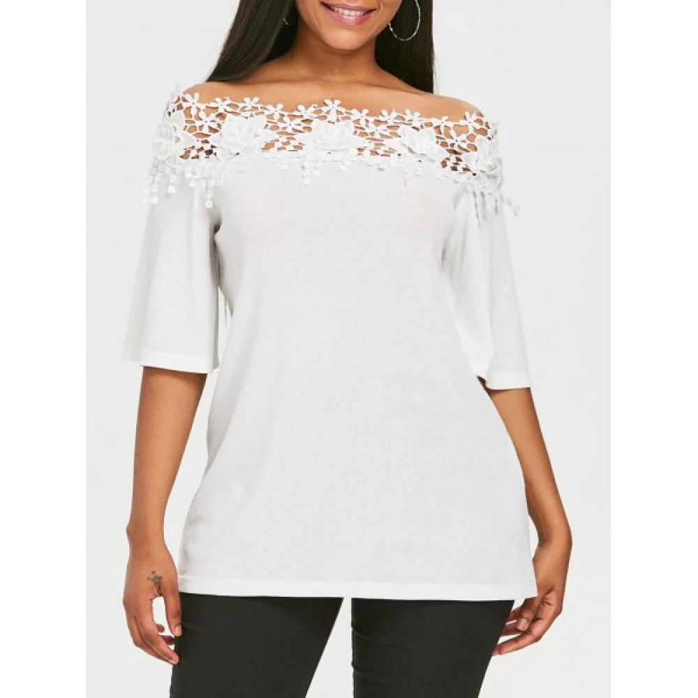 Lace Applique Off The Shoulder Blouse - White Fansmadedirect