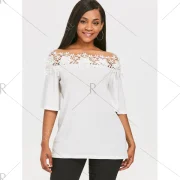 Lace Applique Off The Shoulder Blouse - White Fansmadedirect